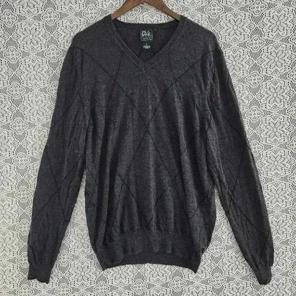 Jos. A. Bank Traveler 100% Merino wool v neck plaid sweater men's XL - Picture 1 of 7